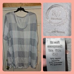 24/7 Comfort Checkered Short Sleeve Top - Gray